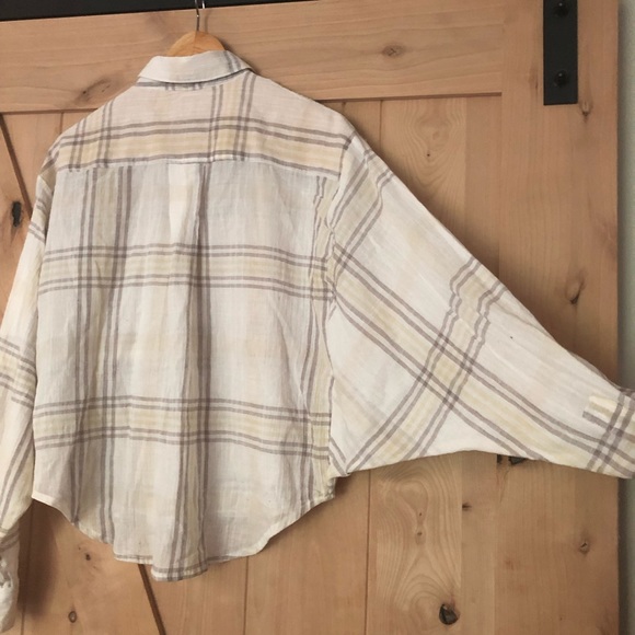 Free People batwing dolman plaid button crop top M - Picture 6 of 8